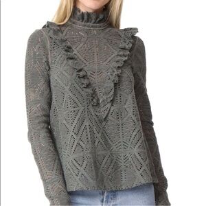 See by Chloe Green Ruffle Lace Design Long Sleeve Bohemian Top Size large